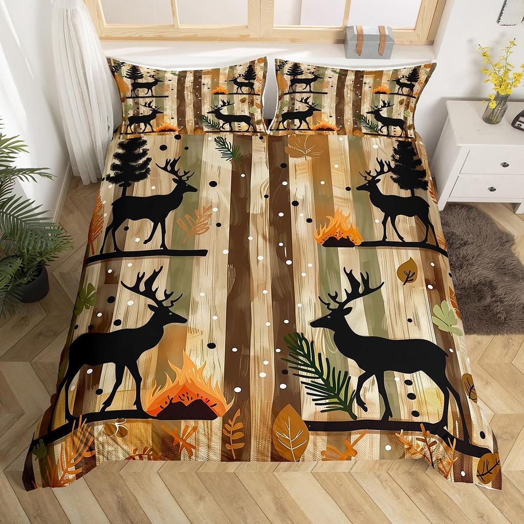 Camper Theme Duvet Cover Set for Teens Adults Kids Queen Size Quilt Cover with 2 Pillowcase Bonfire Evening Bedding Set 3 Pieces