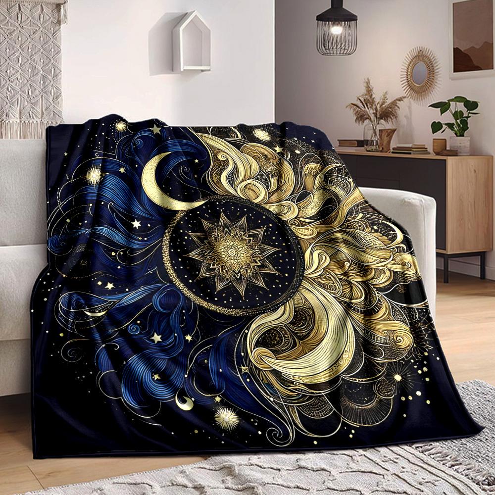 1pc Cosmic Harmony Lightweight Flannel Blanket, Comfortable and Warm Blanket, for Office and Camping Sofa Bed, Livingroom151