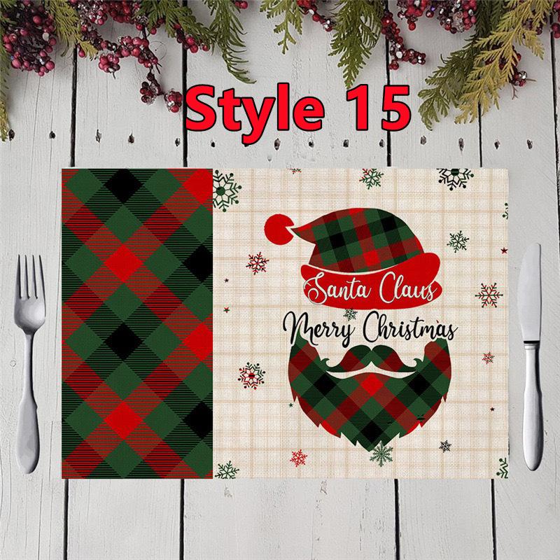 

New Christmas Placemats Red Green Plaid Placemats Reversible Heat-Resistant Santa Claus Place mat for Xmas Home Decoration Gifts 32x45 cm&1PC