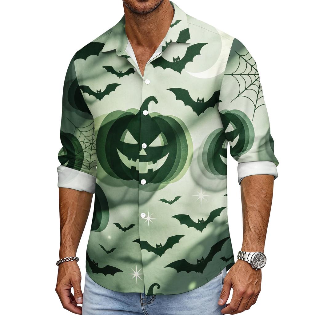 Men's Halloween Loose Fit Long Sleeve Shirt Button Down Collar Vintage Casual Shirt Breathable Fabric Suitable for Spring Autumn Outdoor Daily Wear