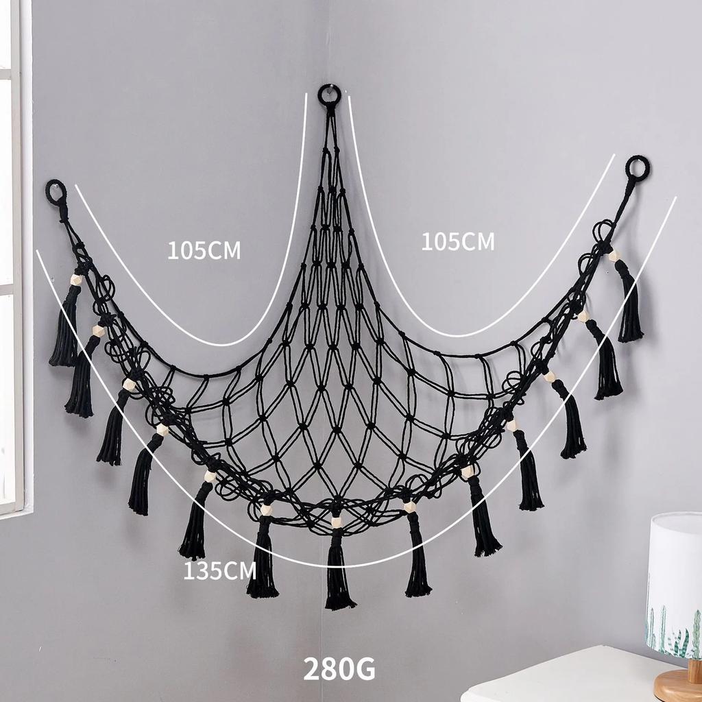 Toy Hammocks Creative Wall Corner Hanging Storage Net Organizer Minimalist Style Woven Cotton Rope Storage Mesh Hammock