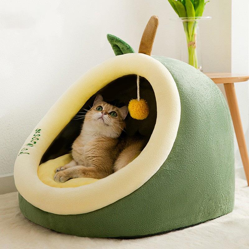 Cozy Autumn/Winter Cat and Small Dog Semi-Enclosed Bed: Removable Pet House