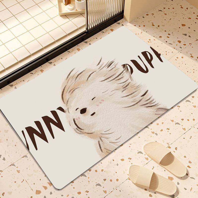 

Cartoon Puppy Diatom Mud Floor Mat Home Bathroom Floor Mat Entrance Door Area Rug Bathroom Moisture-wicking Foot Mat 50*80cm
