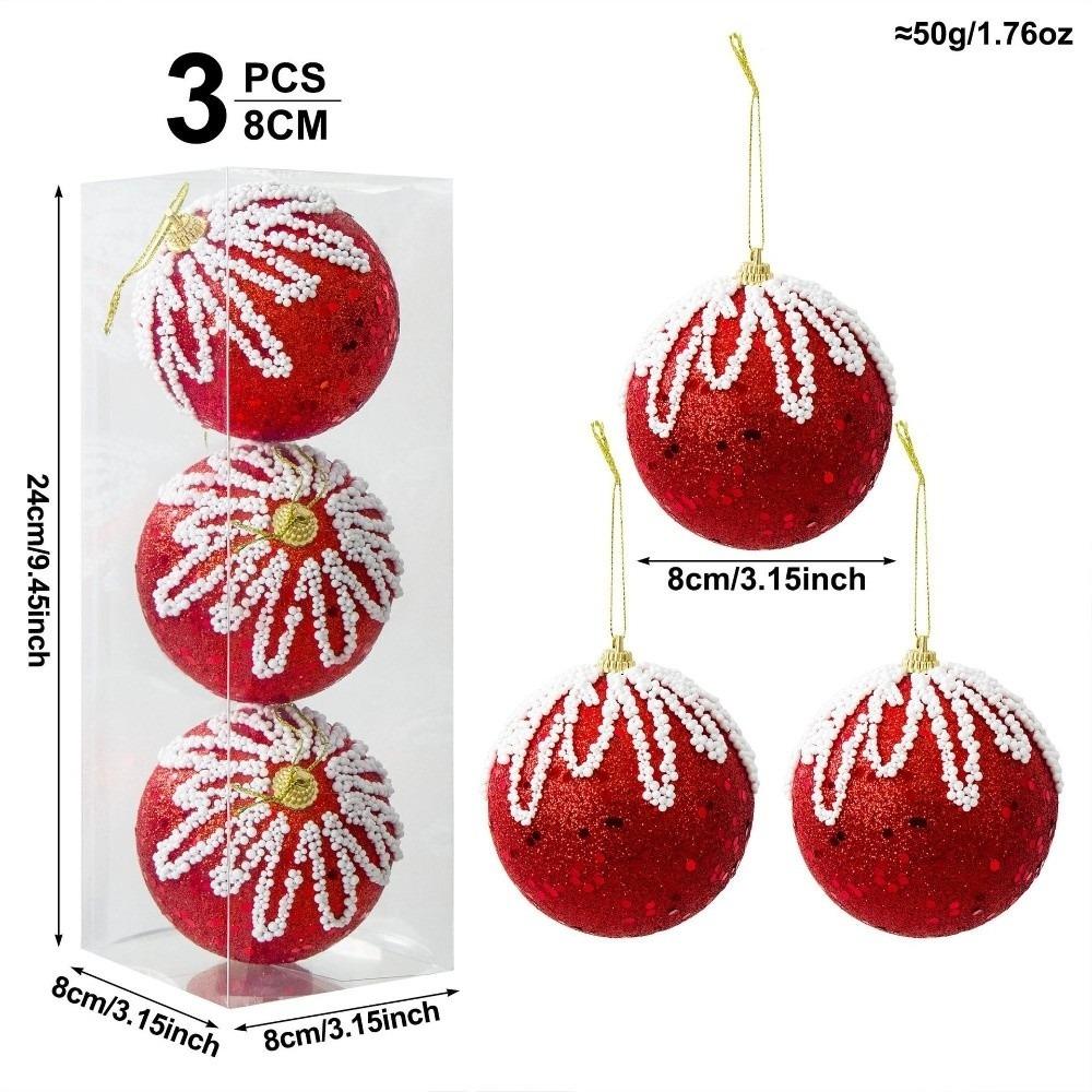 3Pcs/Set Shiny Christmas Ball 8CM Xmas Ornament Ball Durable Christmas Tree Balls  Home