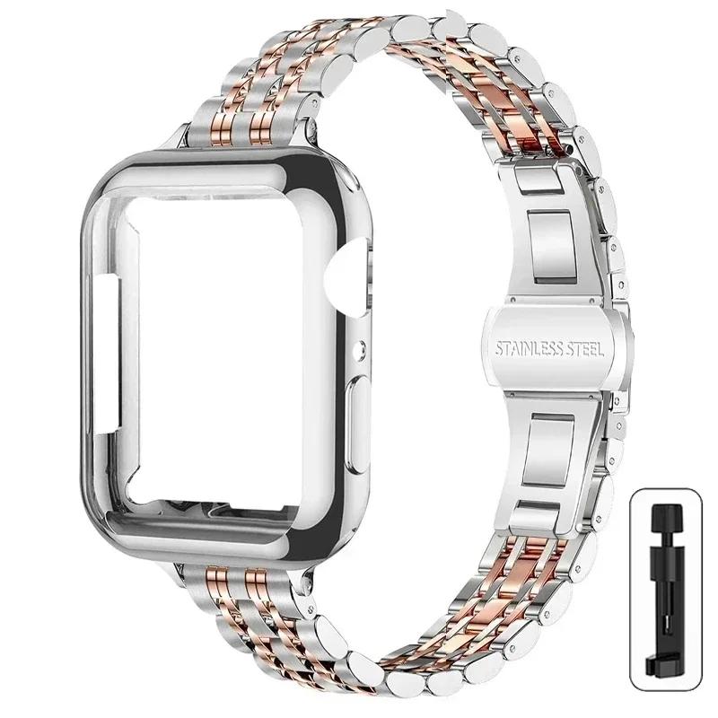 Metal Band+Case for Apple Watch Ultra2 Strap 49mm 42mm 41 45 46 40 44mm Cover Steel Bracelet For Iwatch Series 10 9 8 7 6 SE 5 4