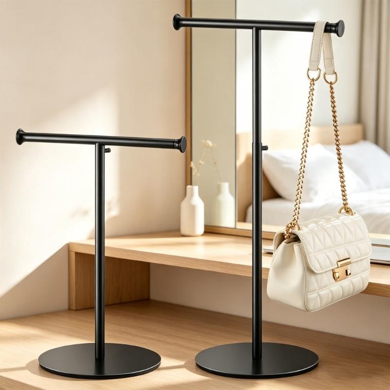 Soporte de Exhibición de Collares para Uso en Mesa, Soporte de Barra de Hierro Negro con Base Redonda y Bloqueo de Altura para Exhibición de Accesorios de Pendientes en Mostradores