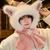 Autumn and winter new warm plush scarf hooded plush thickened cute bear hat scarf integrated two-piece set for women