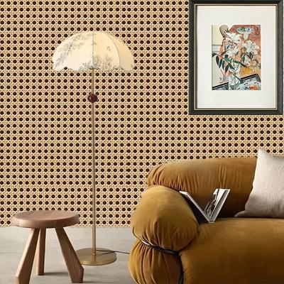 Vintage Wicker Style Self-Adhesive Vinyl Wallpaper Easy DIY Installation for Bedroom Living Room Streaming Background Decor
