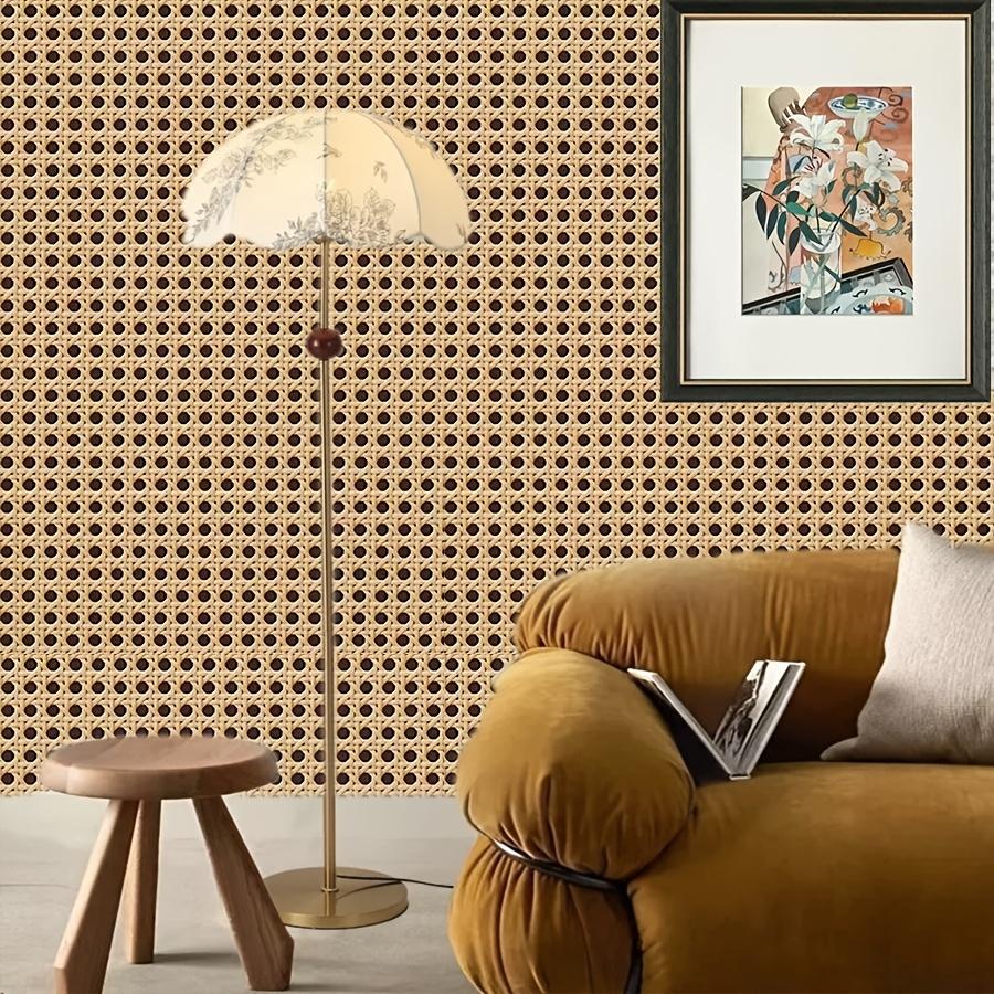 Papel Tapiz de Vinilo Autoadhesivo Estilo Mimbre Vintage Fácil Instalación Bricolaje para Dormitorio Sala de Estar Decoración de Fondo para Streaming