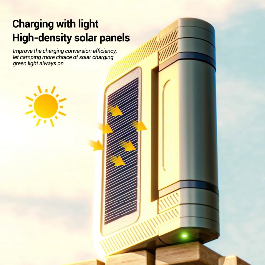 5000mAh Portable Solar Camping Light,Rechargeable Flashlight with Magnetic,Hook,Waterproof,Camping,Outdoor,Fishing,Car Repair,Tent