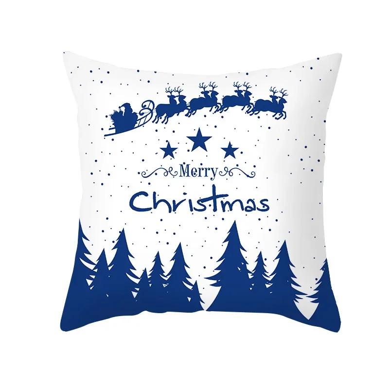 Blue Christmas Elk Snowflake Throw Pillow Cover With Short Plush Print Living Room Sofa Decoration Cushion Cover Pillow Covers