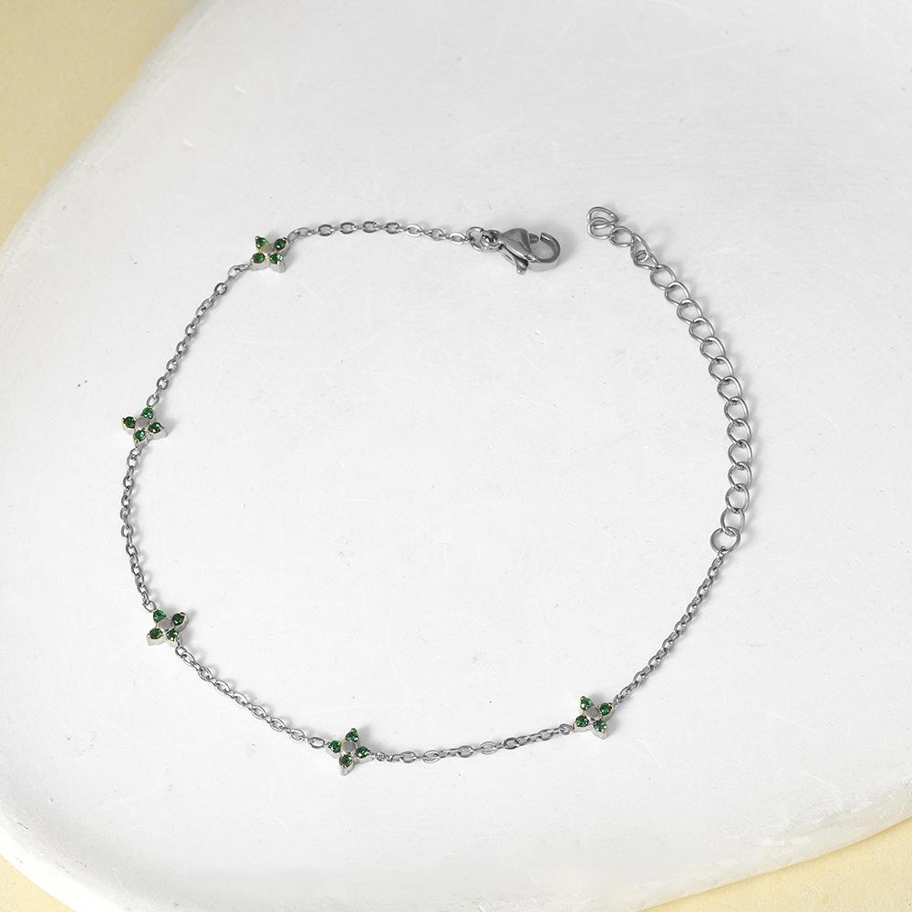Bracelet Exquisite Fashion Stainless Steel Plated 18carat Gold Bracelet with Clover Inlaid White Green Zircon Bracelet for Girls