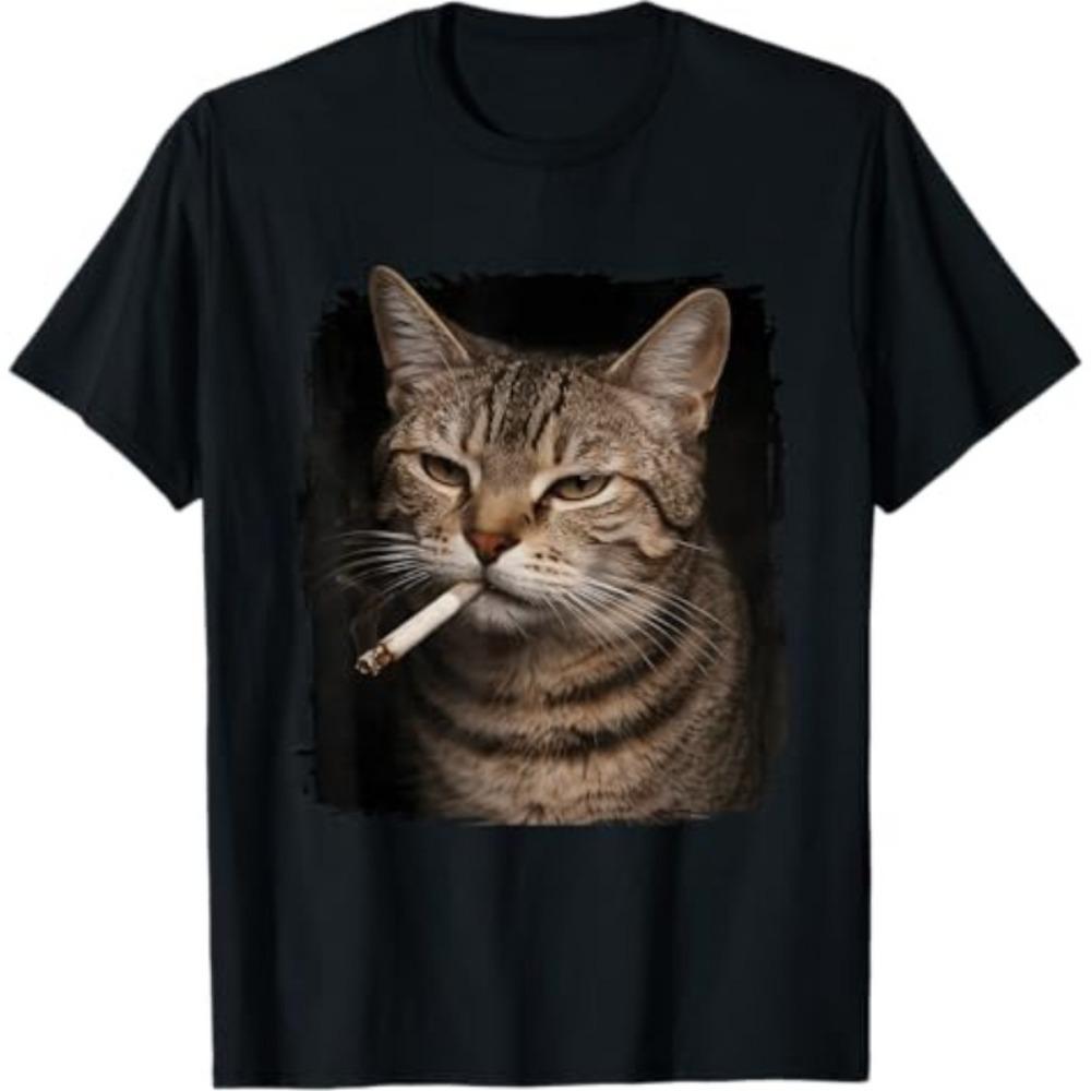 Funny Captain Cat Print T-Shirt Sailor Kitten on Boat Graphic Tee Round Neck Short Sleeve Tops for Summer