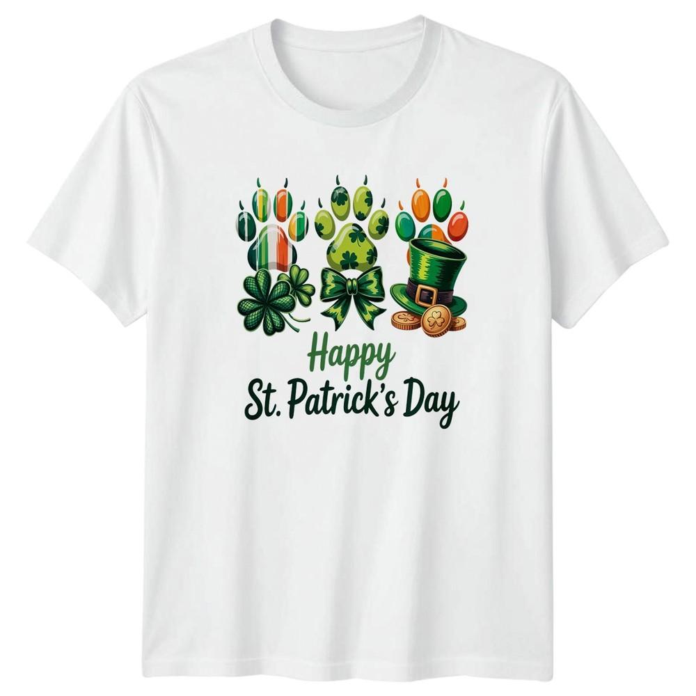 Happy St Patricks Day TShirt Paw Print Pet Lover Irish Holiday S