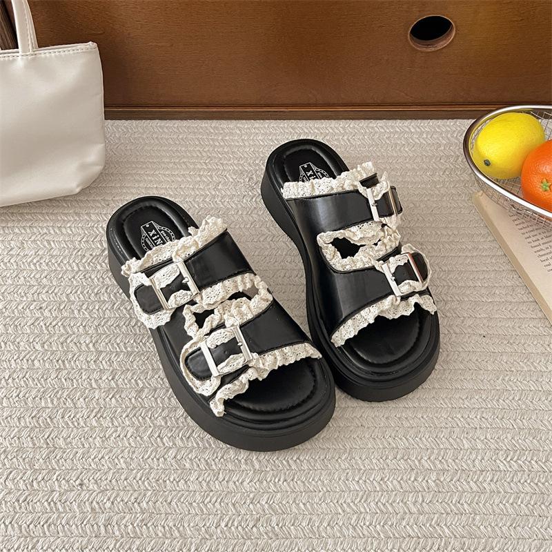 Fashion tassel popular thick-soled one-word slippers women's summer wear 2025 new high-end cool slippers