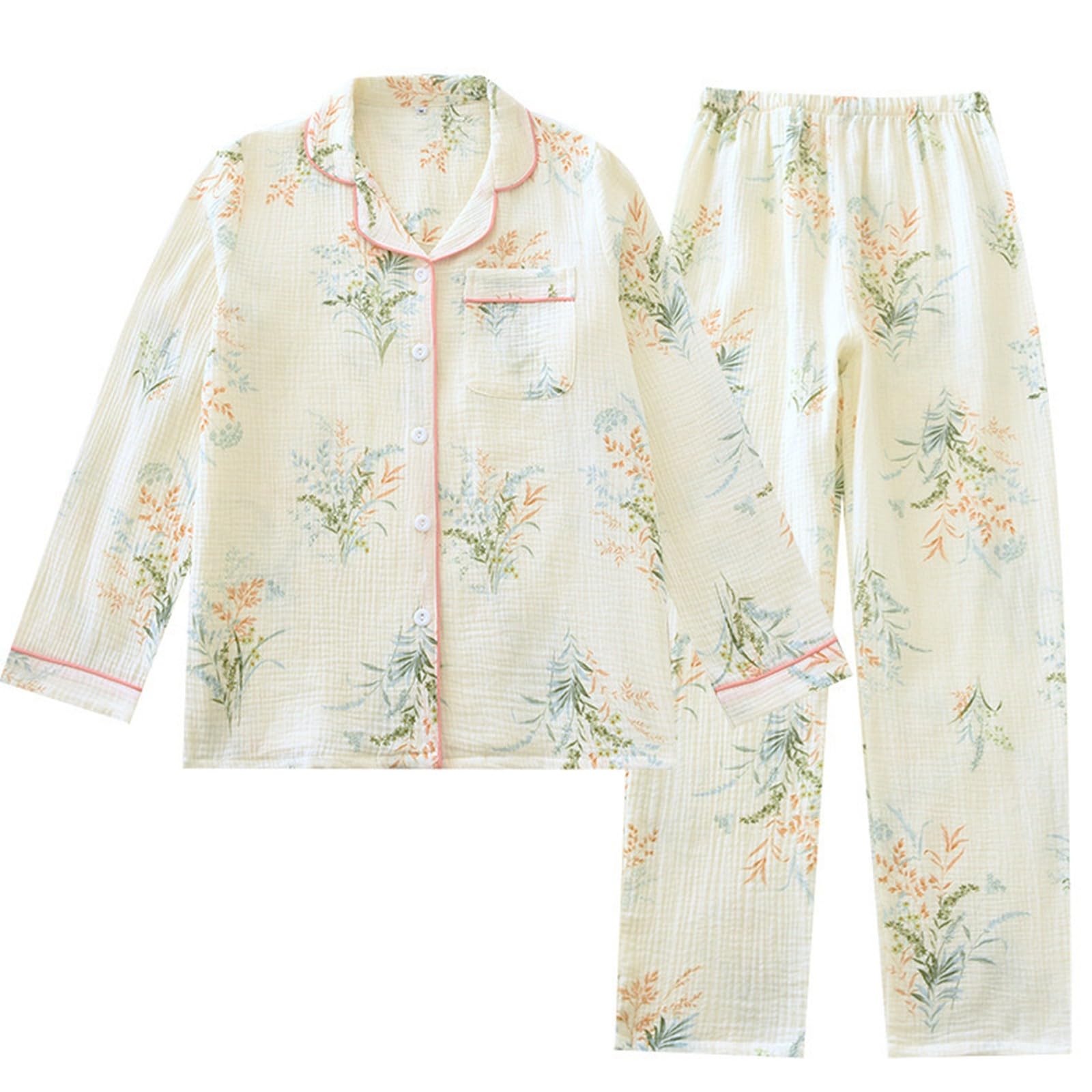 

Niliv Long Sleeve Gauze Top and Bottom Soft Perfect for and Perfect for Hospital Size L Women s Pajamas, Loungewear, Open-Front, Double-Layer Fabric,