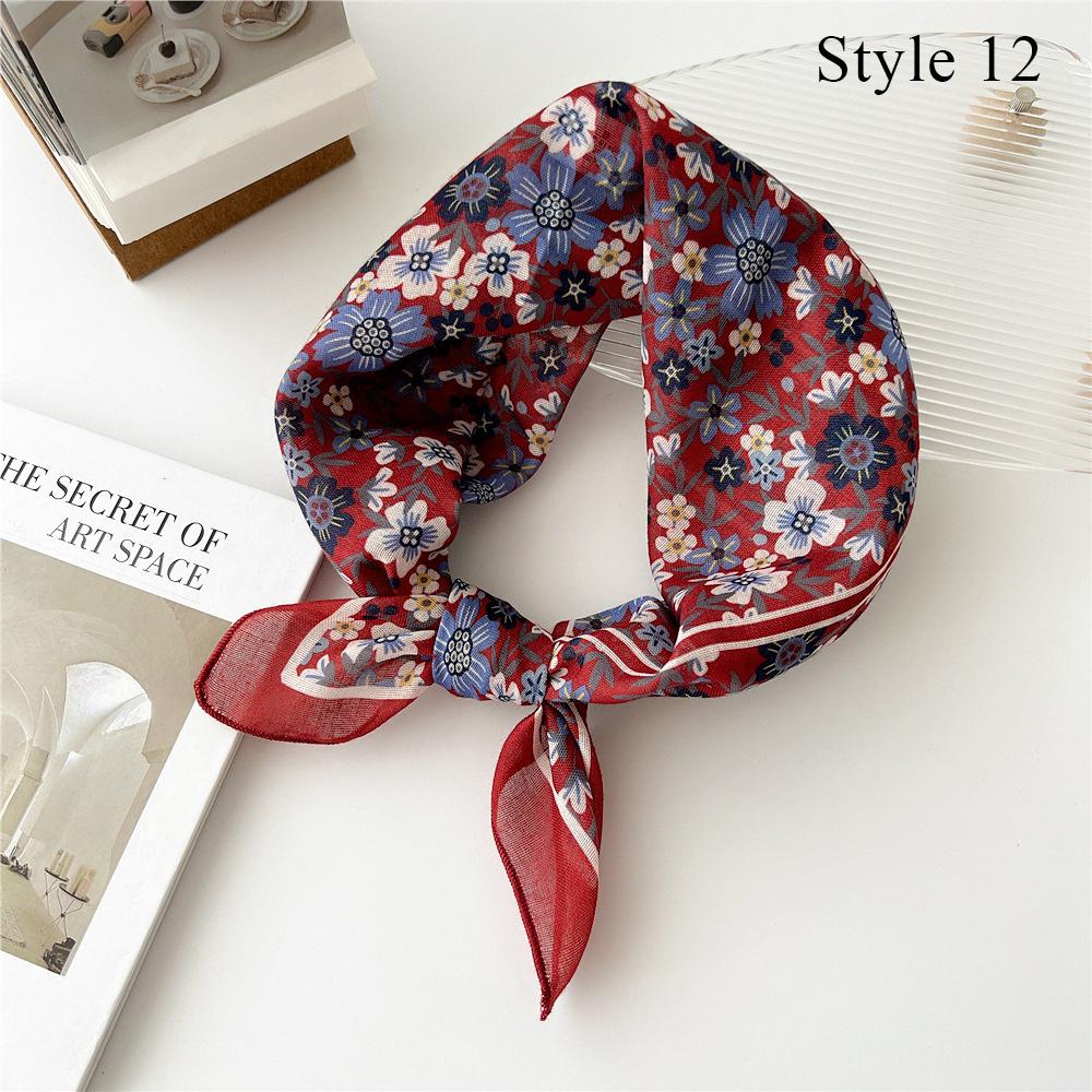 55cm Cotton Linen Handkerchief Print Square Neck Scarf Women Small Shawls Hair Scarfs Female Bag Scarves Head Scarf Bandanas