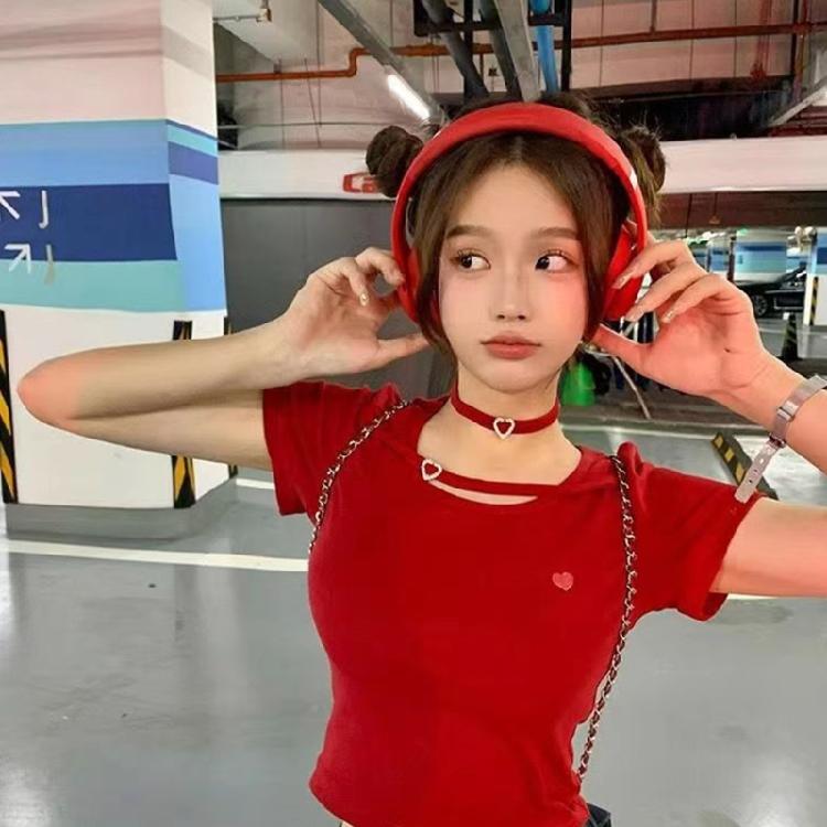 Aesthetic Heart Collar Chain Necklace Velvets Choker Soft Velvets Heart Choker