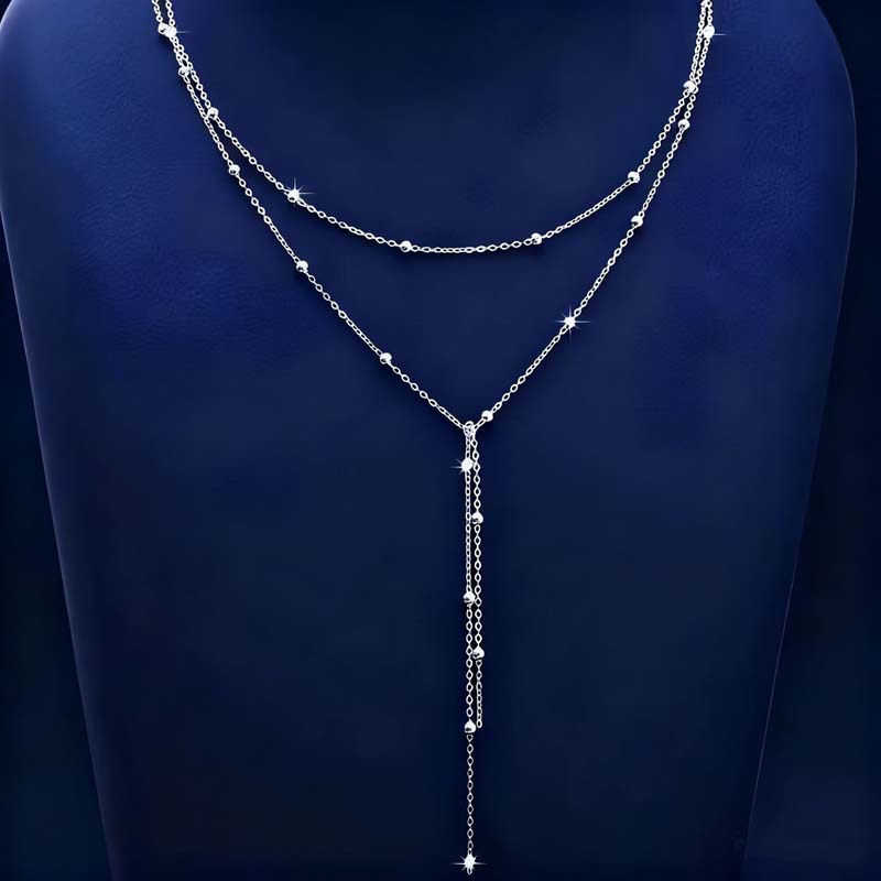 Bohemia Silver Color Ball Chain Necklaces for Women Simple Metal Y-Shaped Beaded Long Tassel Pendant Necklace Jewelry