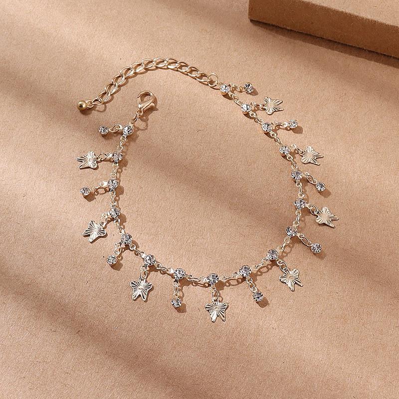 Boho Luxury Crystal Foot Chain Anklet For Women Charm Butterfly Tassel Pendant Anklets Sandals Barefoot Beach Foot Bridal Jewelr