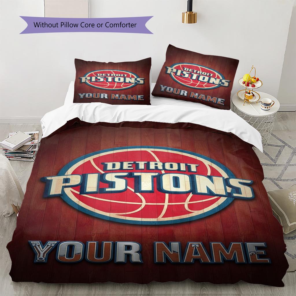 Name Custom Detroit Pistons Logo Pattern Bedding Set Quilt Cover Pillowcase Home Decor Gift (1 * Duvet Cover + 2 * Pillowcase, Without Core)