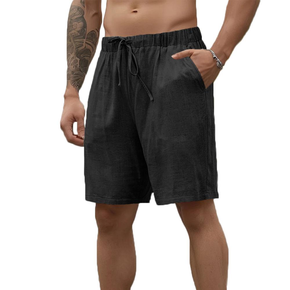 Summer Hot Sale Men's Shorts Cotton Linen Breathable Lightweight Drawstring Elastic Waist Casual Beach Style Hawaii Short Pants