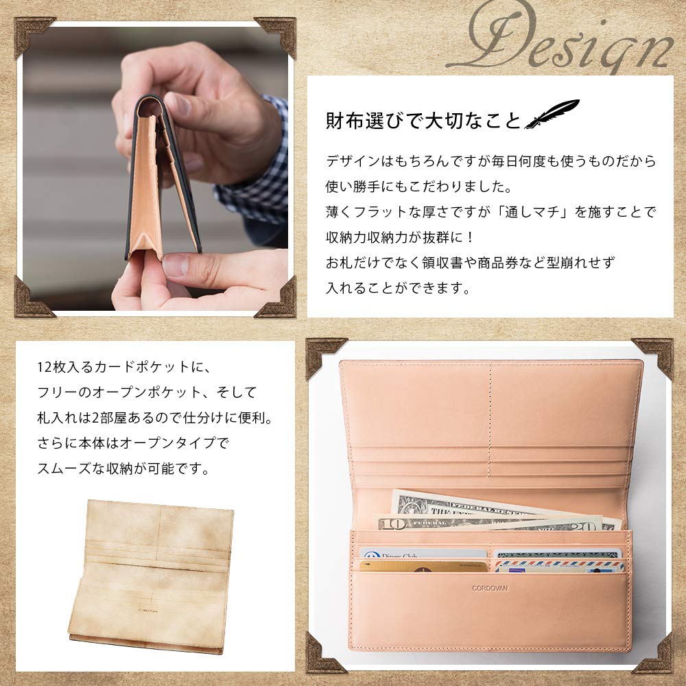 Glücklicher Kerl Cordovan Leather Wallet with Gusset, Long Wallet, Bill Compartment, No Coin Purse, Free Personalization, Perfect Birthday Gift for