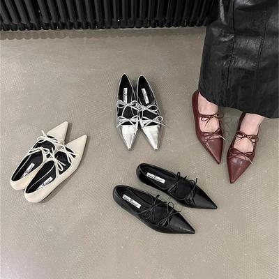 Temperament French Low-heeled Mary Jane Shoes Women's Spring and Autumn 2025 New Pointed Head Versatile Bow Gentle Single Shoes Women