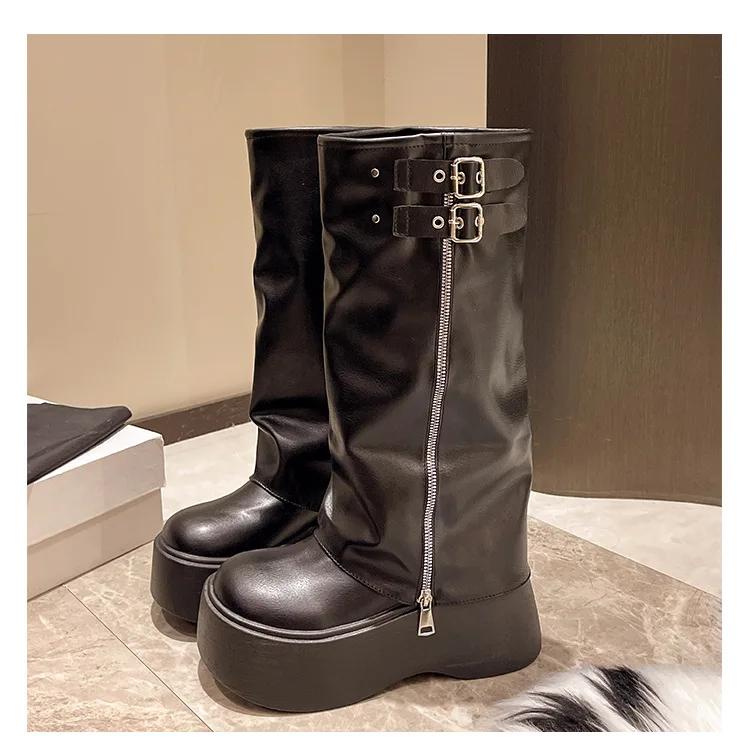 Fashion Tassel Boots for Women Retro Gothic Trend Women Boots Chelsea Mid Heels Motorcycle Boots Women Fashion Knee High Botas