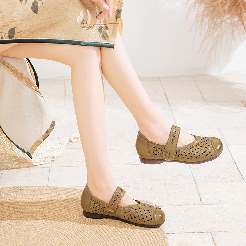 

Fashion GKTINOO Genuine Leather Sandals For Women Summer 2025 New Flat Mother s Shoes Hollowed Soft Sole Casual Sandals 41