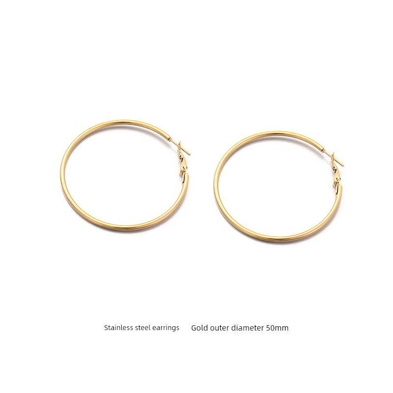 Women's Stainless Steel Big Circle round European and American Exaggerated Earrings
