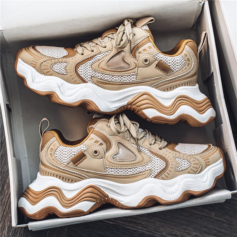 

Daddy shoes men s spring new mesh breathable trendy brand versatile invisible inner height increase thick sole sports leisure trendy shoes 44 хакі