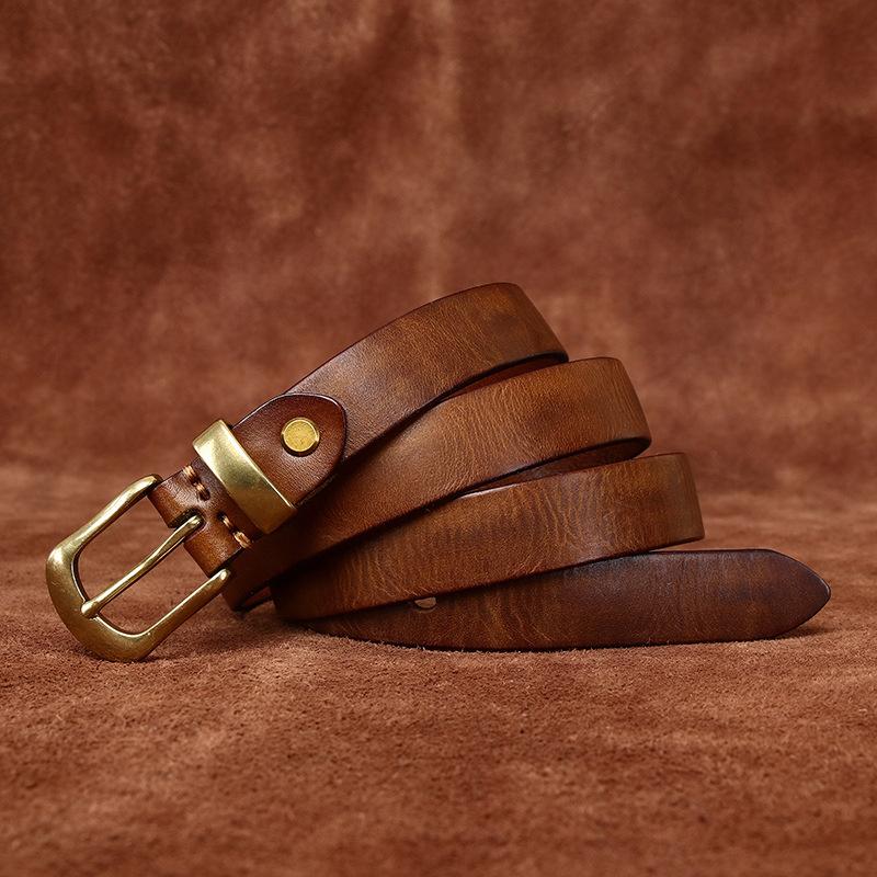 

Женский ретро-потертый цветной плиссированный ремень из мытой кожи, женский ремень из натуральной кожи растительного дубления для джинсов 115cm