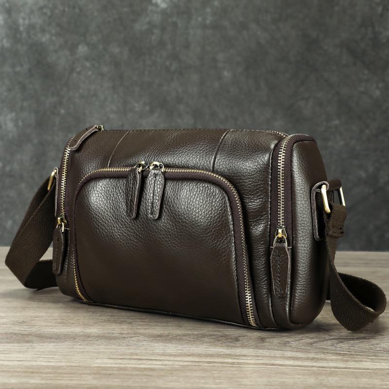 New horizontal cylindrical men's bag large capacity fashionable retro shoulder oblique span bag genuine leather men's bag