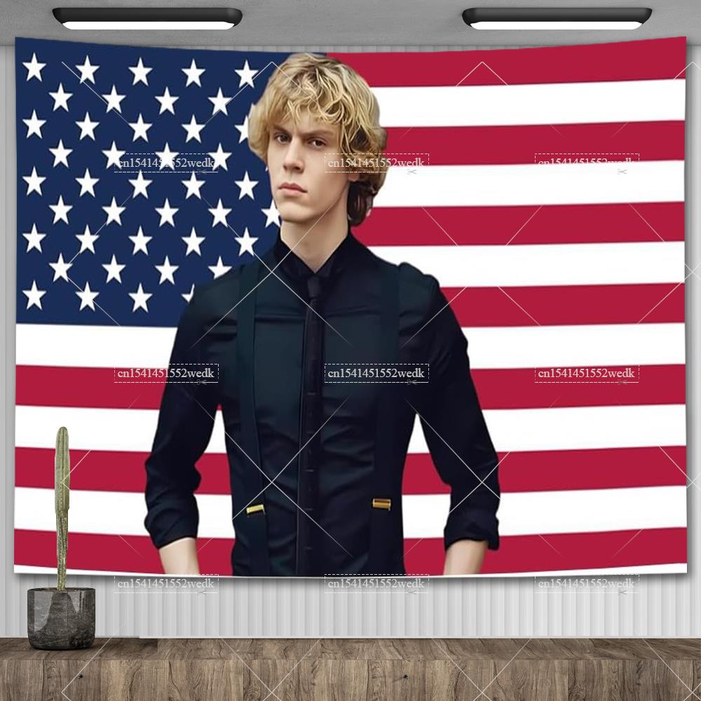 Arazzo Evan Peters Bandiera Americana USA Divertente Meme Arazzo Estetico Decorazione Camera da Letto Carta da Parati Stendardi per la Casa Sfondi per Feste