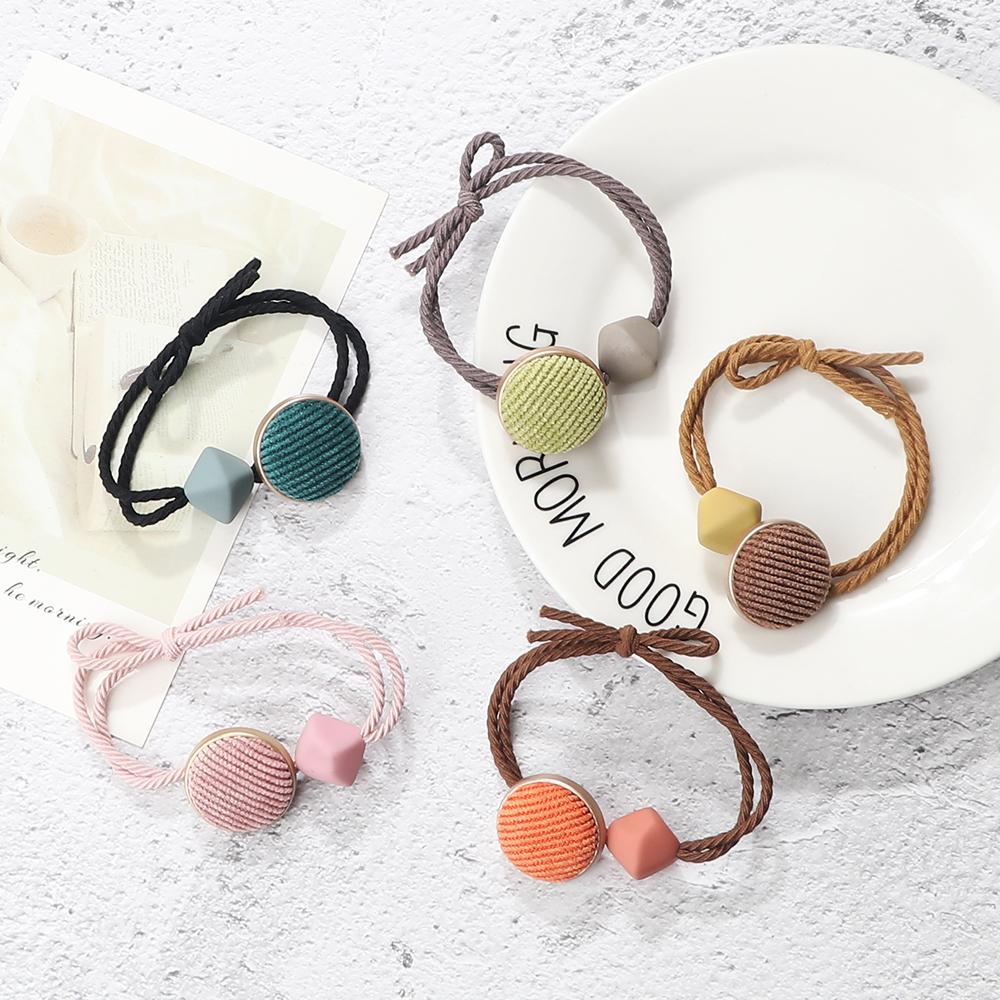 2pcs/set Fashion Elastic Hair Bands Pink Buttons Decoration Hair Ties Headband Women Girls Hair Accessories Ponytail Holder Gift