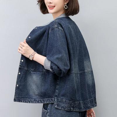 Veste en jean courte et fine pour femme grande taille - Vêtements décontractés de style uniforme de baseball pour le printemps et l'automne