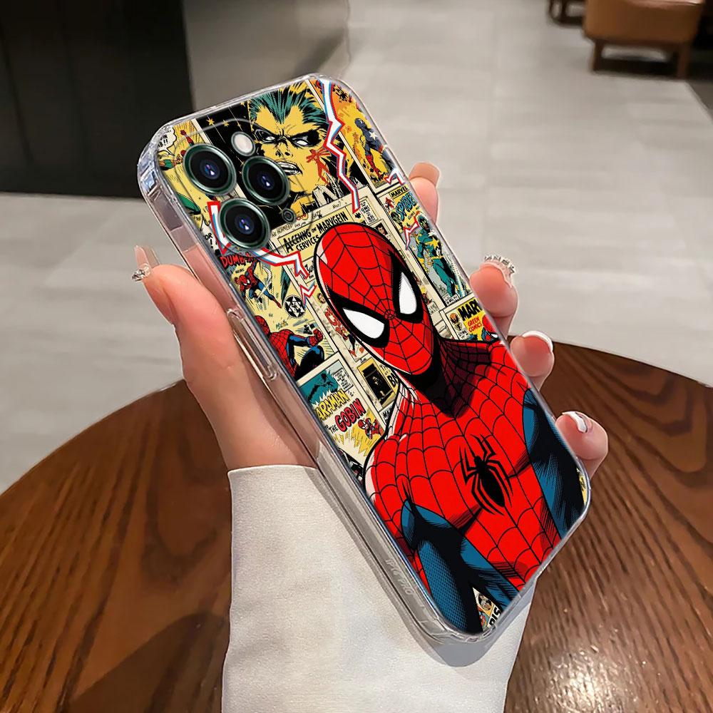 Spiderman Marvel Transparent Phone Case For iPhone 17 Pro Max 17E 11 12 13 14 15 16 Pro Max 15 Plus 17 Air 16E 7 XS Soft Cover