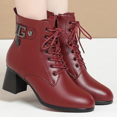 Buty Zimowe Damskie Grubo Pluszowe Ciepłe Damskie Buty na Wysokim Obcasie ze Skóry Naturalnej Wysokiej Jakości Damskie Buty Śniegowe Buty Damskie
