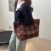 Luxurious Large Tote Bag For Women Stylish Plaid Design Perfect For Fall And Winter