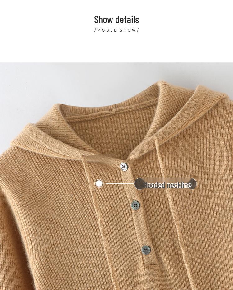 Women's Cashmere Hooded Knit Sweater - Autumn/Winter Collection, Loose Fit, Short Pullover Hoodie.