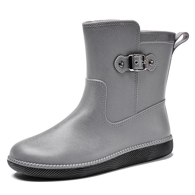 

Модные новые женские ботинки для дождя Mid Drum, водонепроницаемые легкие ботинки для отдыха на природе, резиновые ботинки, рабочая обувь, новые бахилы с термоизоляцией 40 серый