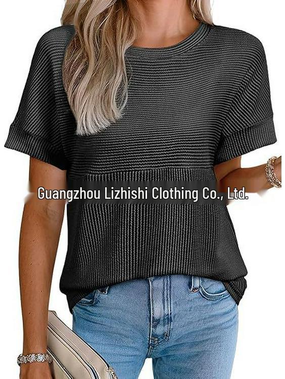2026 European & American Women's Summer Casual Solid Color Round Neck Short Sleeve Loose T-shirt