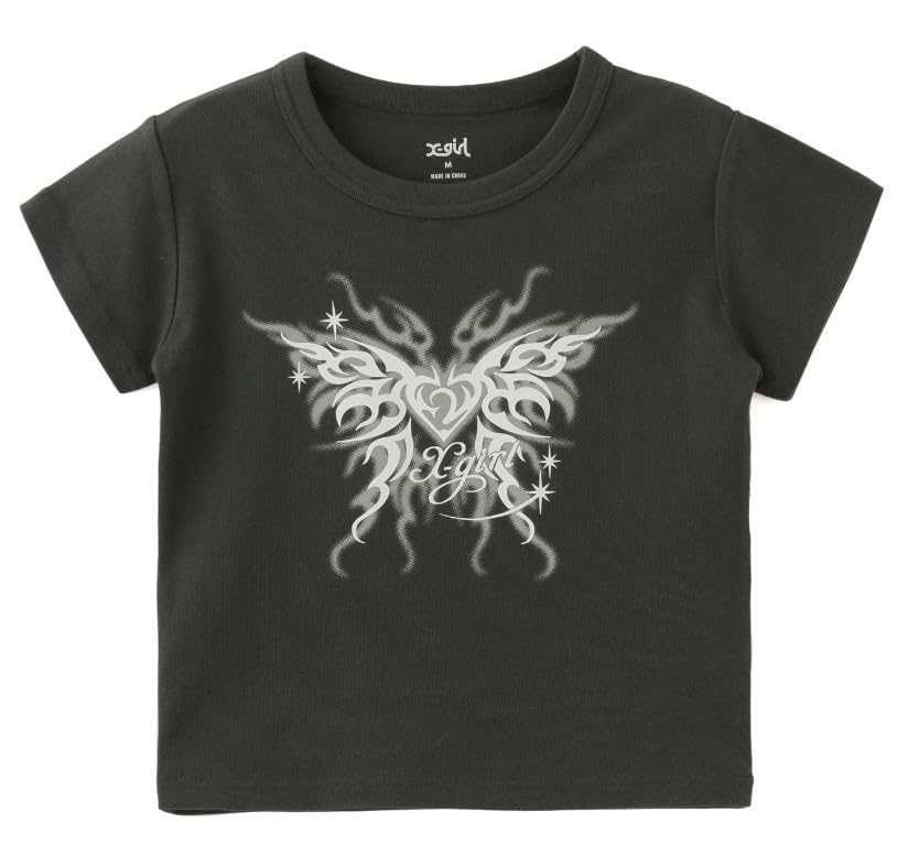 Casual Tribal Butterfly Baby Tee In Charcoal X-girl S/S