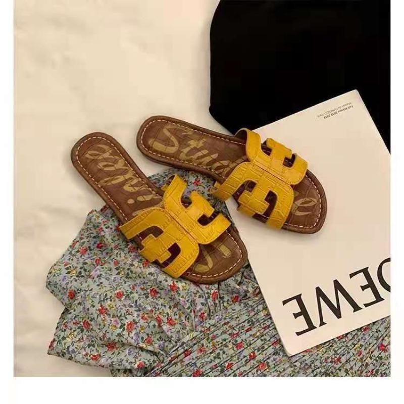 

~ New flat-bottomed h slippers are thin and wear beach women s summer travel and vacation one-word sandals 34 жёлтый
