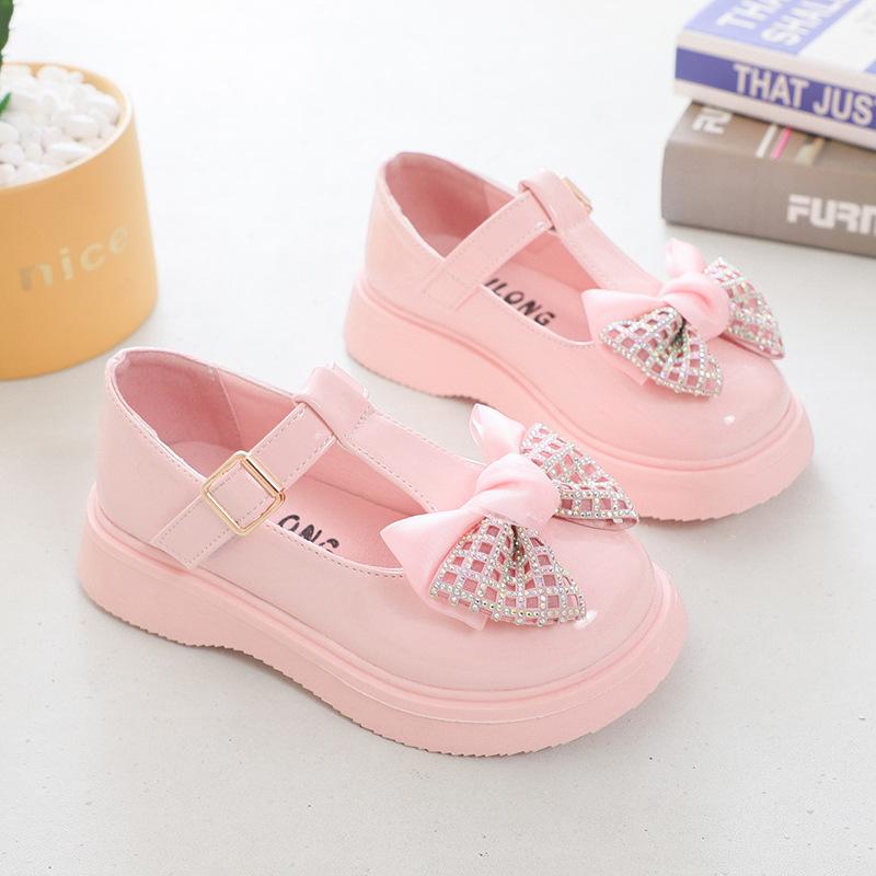 

Girls leather shoes princess shoes summer sandals fashion Korean version baby girl single shoes soft sole bow Velcro shoes 36 рожевий