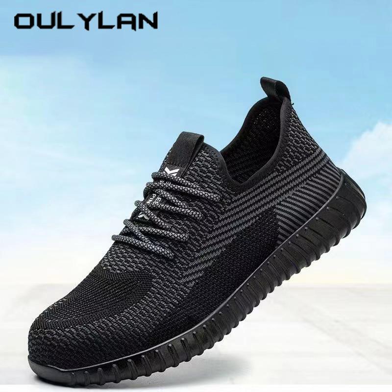 Oulylan Steel Toe Lightweight Labor Footwear Men Anti-Puncture Non-Slip Soft Sneakers Anti-Smash Fly Woven Breathable Work Shoes