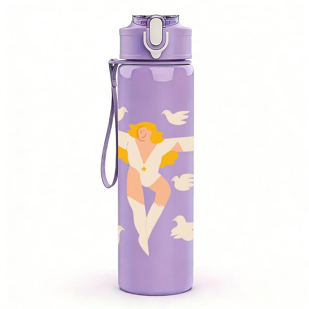 1PC Angel Wings Figure Nude Art 750ml Color Plastic Sports Water Bottle Leakproof Flip Straw Lid Suitable for Sports Office Home Use