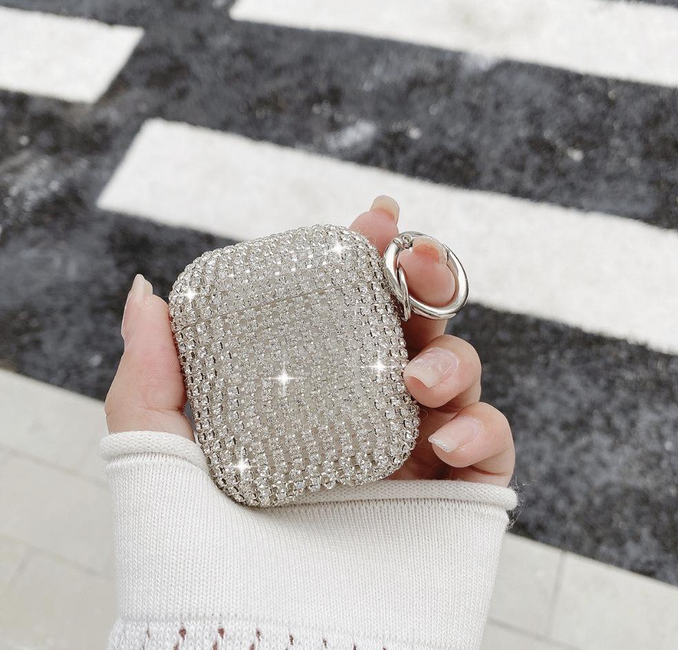 Custodia per auricolari tempestata di diamanti, custodia per auricolari con diamanti ad acqua con copertura protettiva per auricolari con diamanti, custodia protettiva adesiva con diamanti per Apple Airpods