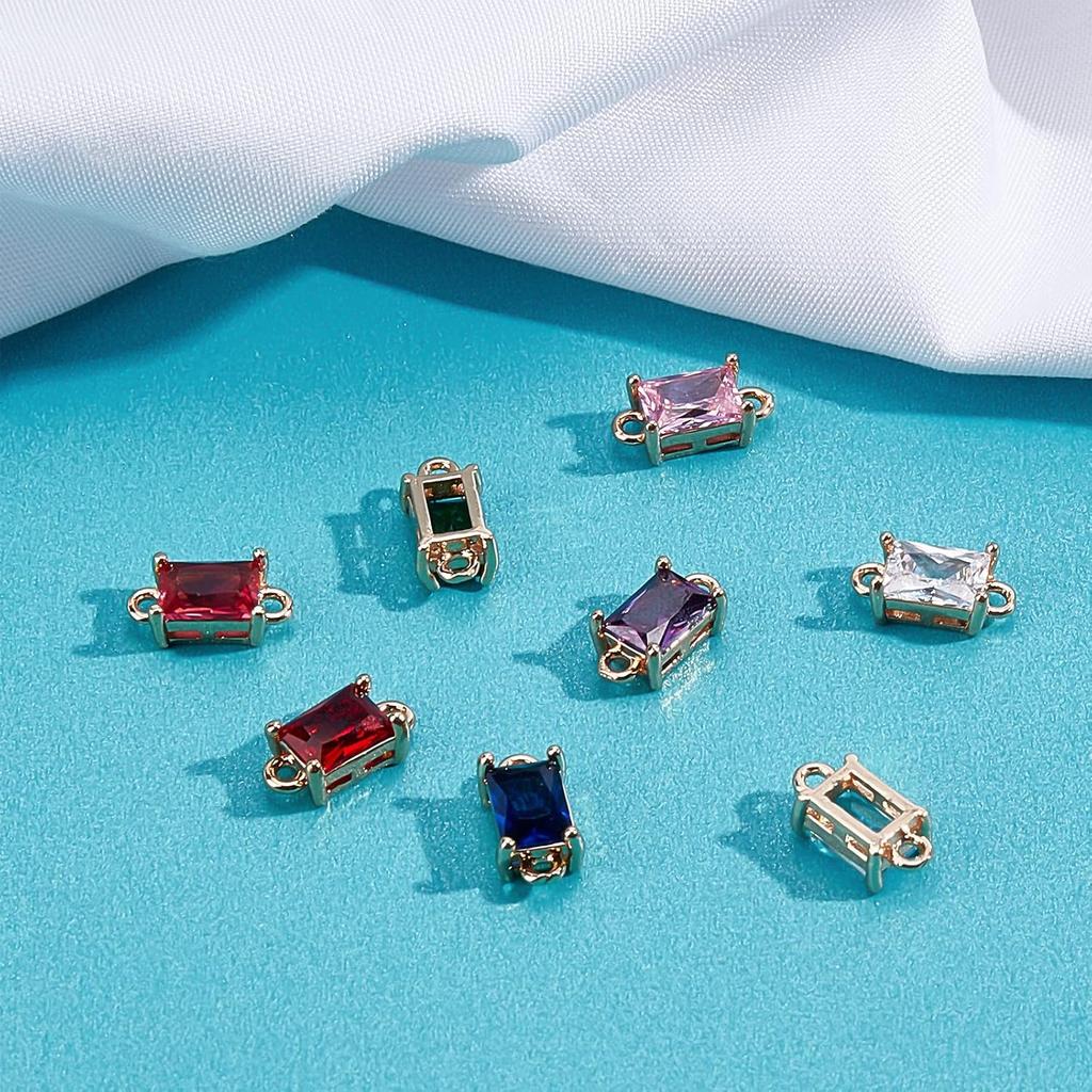 arricraft 16 Pcs 8 Colors Glass Links Connectors, Rectangle Crystal Glass Connectors Rhinestone Faceted Pendants with Brass Findings for Jewellery
